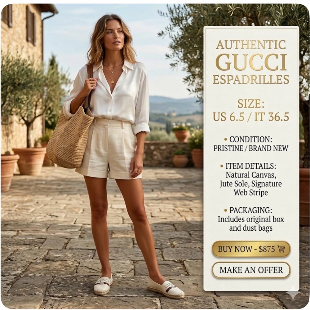 Gucci White Espadrilles with Web Detail